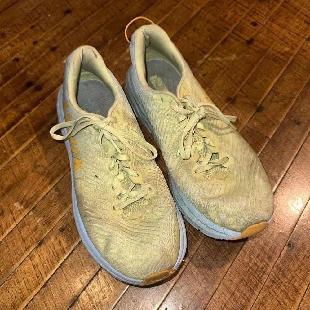 Hoka One One light green athletic running 10 sneakers